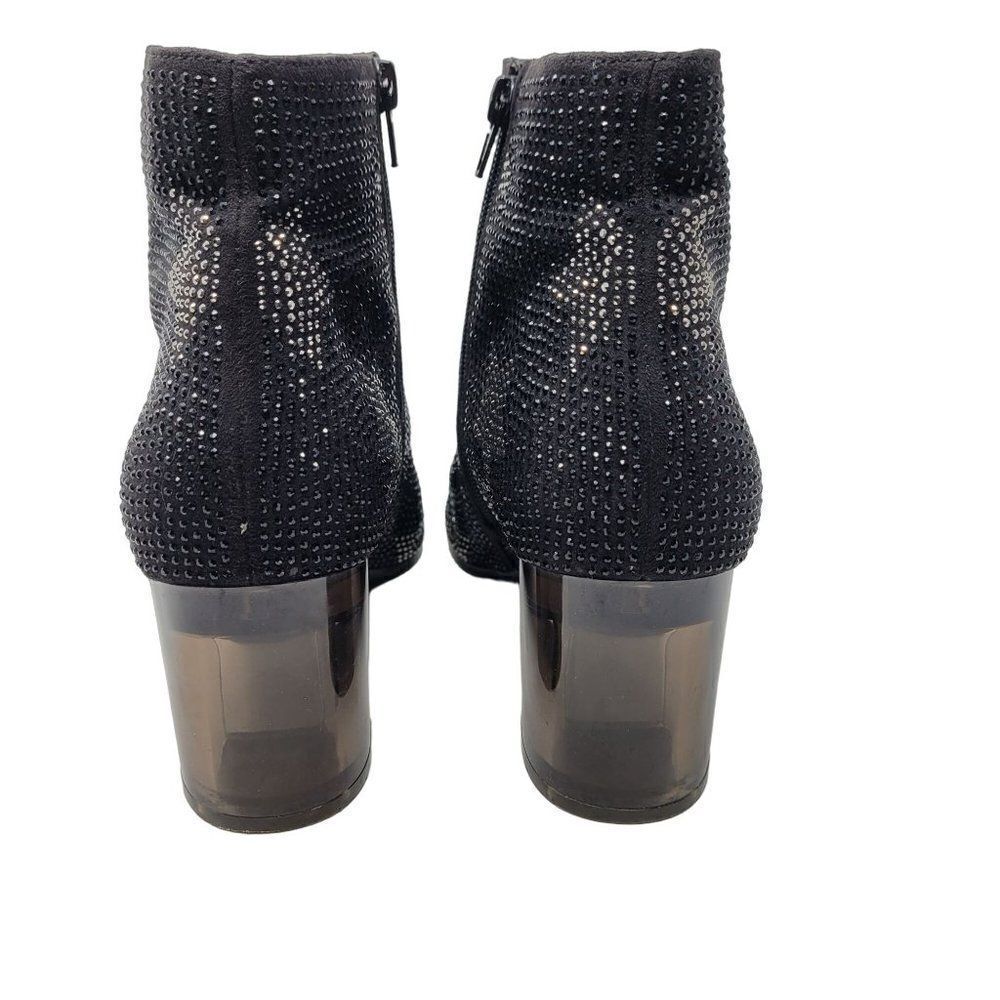INC Floriann5 Ankle Booties 10 Black Sparkle‎ Silver Star Chunky Heel Holiday - Picture 8 of 11